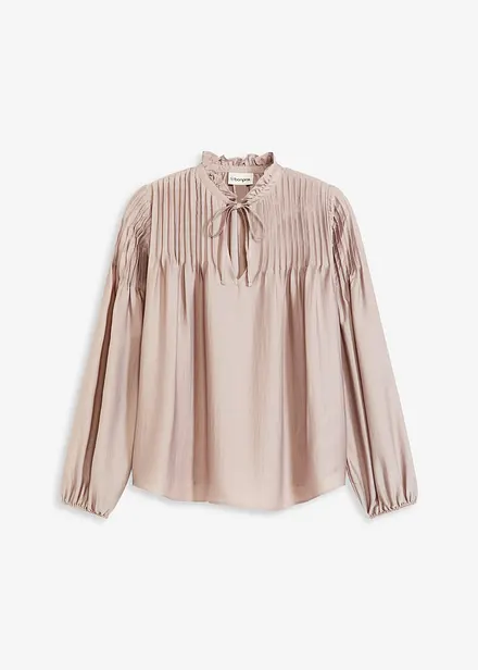 Tuniekblouse van glanzend satijn met biezen