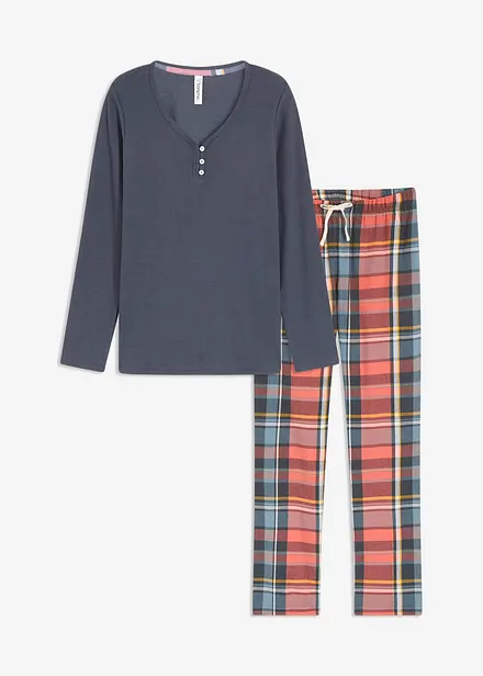 Pyjama met geribd shirt en flanellen broek van glittergaren