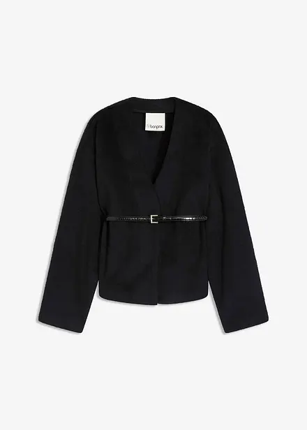 Oversized blazer met riem in wollook, gewatteerd
