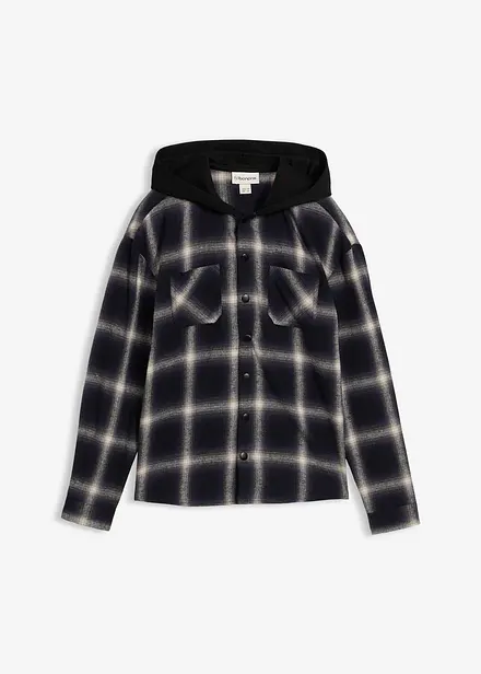 Flanellen longsleeve met capuchon