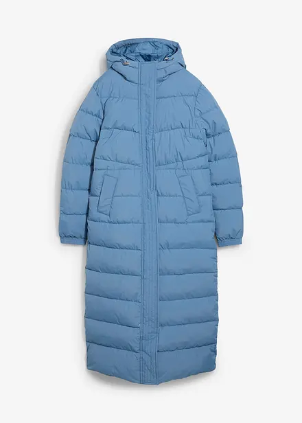Lange, gewatteerde jas met capuchon
