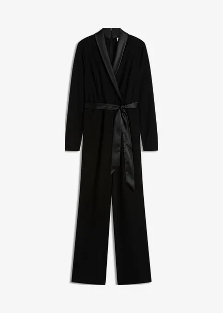 Jumpsuit van gestructureerde cr&ecirc;pe en satijnen inzetstuk