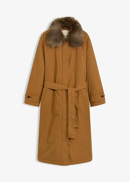 Gewatteerde trenchcoat met afneembare bontkraag