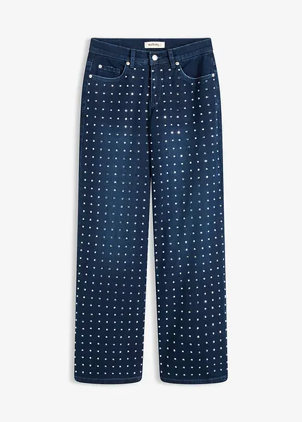 Casual straight jeans met strass, mid waist