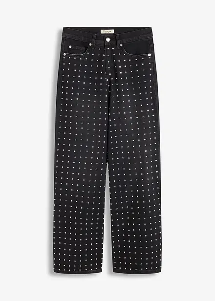 Casual straight jeans met strass, mid waist