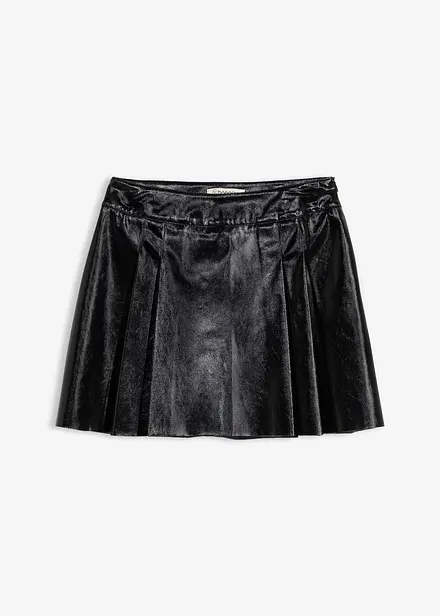 Korte rok van imitatieleer met plooien