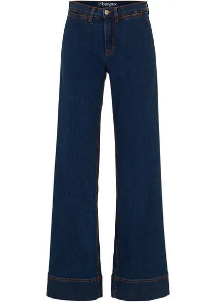 Wide leg comfort stretch jeans, mid waist
