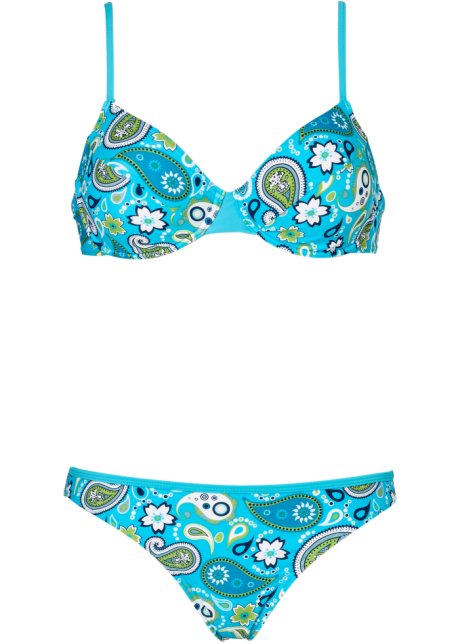 wrijving sirene graan Zacht gevoerde bikini in mooi gekleurd design - turkoois/wit, Cup C