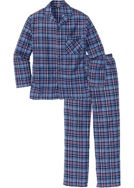 Tijdens ~ ondernemen snap Comfortabel en trendy: flanellen heren pyjama van geweven materiaal - blauw  geruit