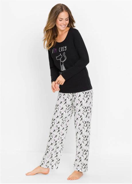 Schipbreuk Transparant Melodrama Comfortabele pyjama met een printed shirt en een losjes vallende broek -  zwart/wit gedessineerd
