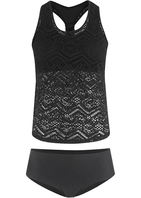 Trendy Tankini Met Gehaakte Kant - Zwart