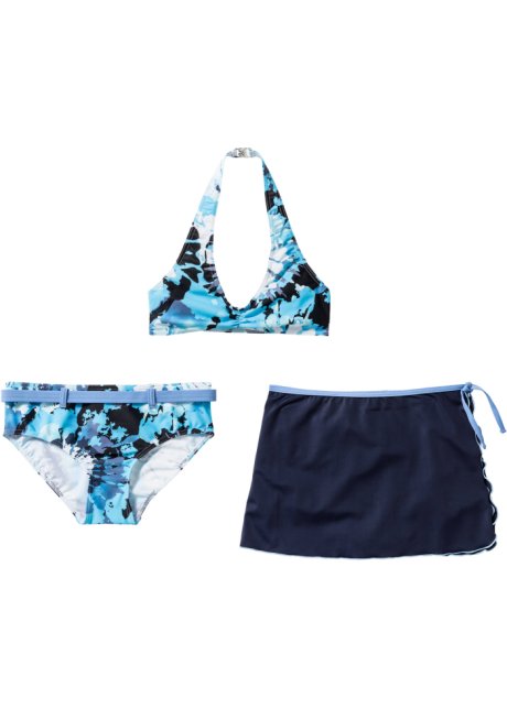 Verlichten Ronde belegd broodje Halter bikini met een zwemrokje en gerecycled materiaal - blauw/wit batik