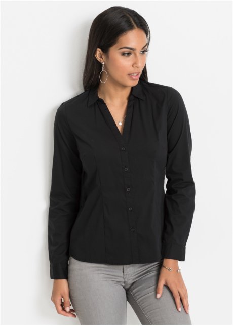 Moederland Praten Kauwgom Makkelijk te combineren stretch blouse met lange mouwen - zwart