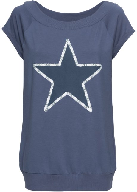 ernstig comfort kanaal Casual shirt met een stervormige applicatie en raglanmouwen - indigo met  print