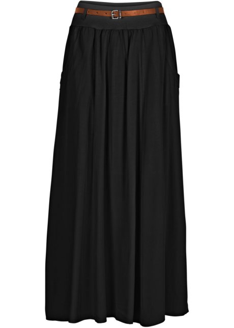 Archeologisch spellen Poëzie Moderne, lange rok met zakken en een riem - zwart, K-maat