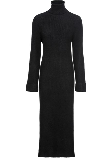 dempen labyrint concept Trendy jurk van fijn breisel met een split - zwart