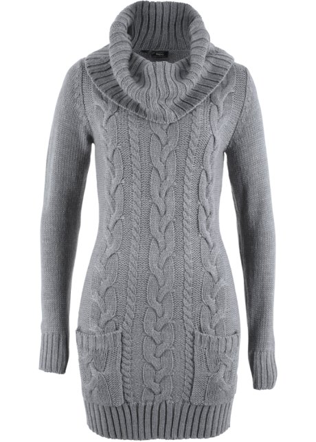 en comfortabel – tricotjurk met col - grijs gemêleerd