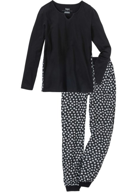 Kalksteen hoofdstuk huren Comfortabele pyjama met handige zakken - zwart/wit gedessineerd