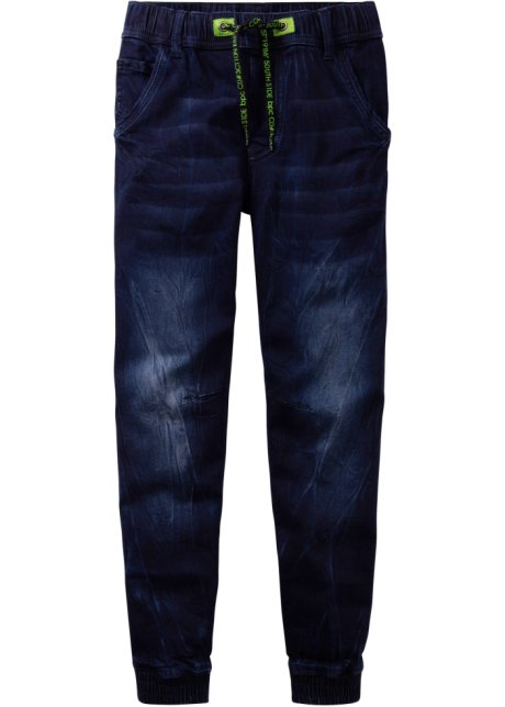 atoom Kiezelsteen Verstoring Trendy jogging jeans met een tekstprint op de strikkoordjes en een  elastische band - darkblue stone