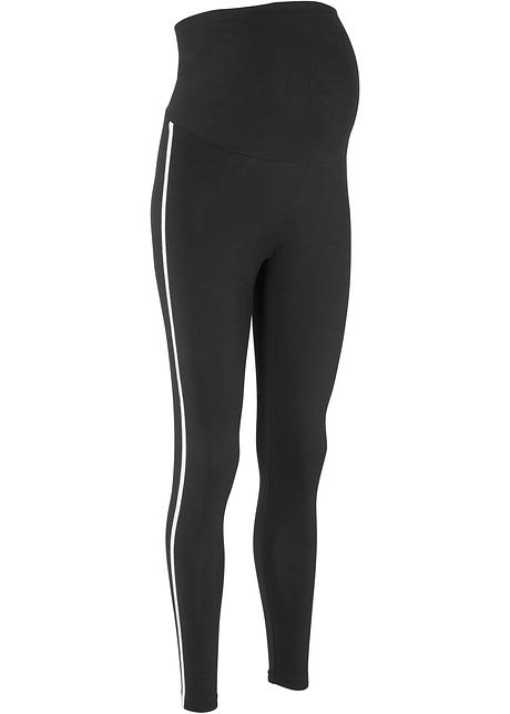 Modieuze zwangerschaps sportlegging met tapes opzij - zwart