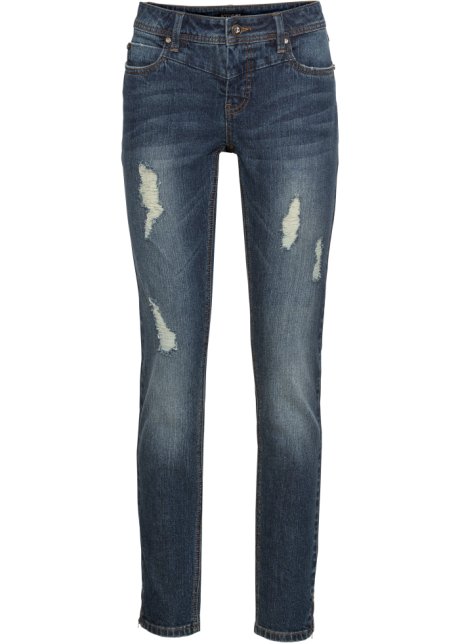 Vrijgevigheid Wedstrijd Toerist Trendy stretch jeans met een ritssluiting in korte maten - donkerblauw denim,  K-maat