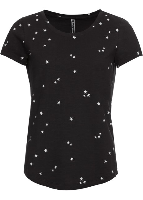Shirt met korte mouwen, sterren ronde hals zwart gedessineerd