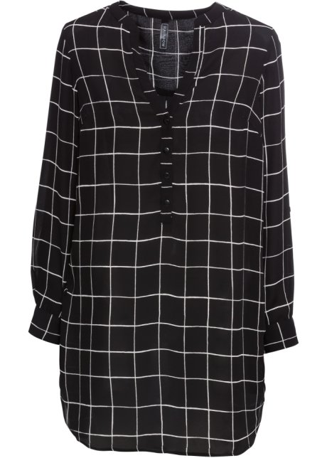 Buitenboordmotor vernieuwen groep Lange, halftransparante blouse met coole ruiten - zwart/wit geruit