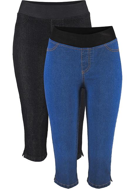 Comfort stretch capri jeans (set van 2) - blauw/zwart, N-maat