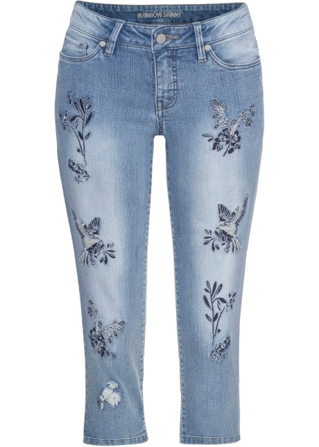Voorvoegsel ondergoed Asser Leuke capri jeans met speels borduursel - lichtblauw denim gebloemd