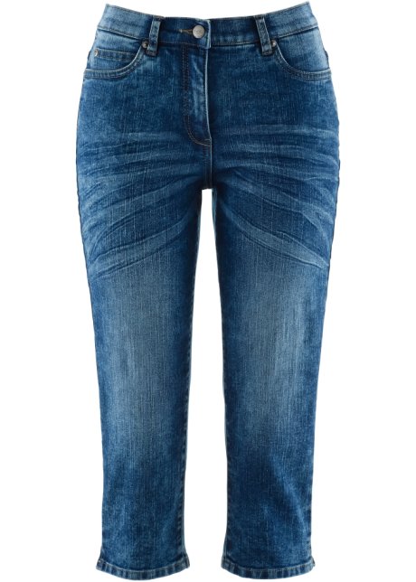 Mooie capri jeans met een elastische band - blauw denim