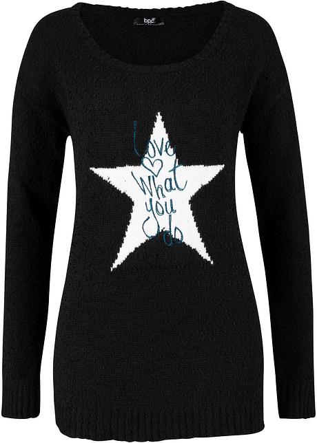 Bouclé trui zwart met print bpc bonprix collection Trui zwart Dames bpc bonprix collection bonprix.nl
