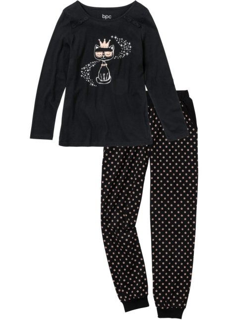 Entertainment Intact Achtervoegsel Lange pyjama met geribde boorden - zwart gedessineerd