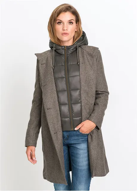 Korte coat in wollen look, in layerlook, bonprix