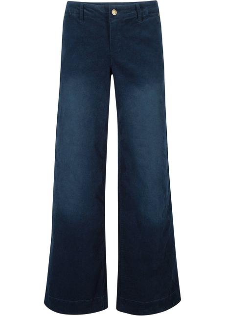 Trendy wijde broek van corduroy - donkerblauw, N-maat
