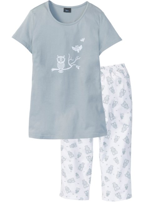 attent Specialist zonnebloem Leuke capripyjama met schattige uilenprint - zilvergrijs/wit