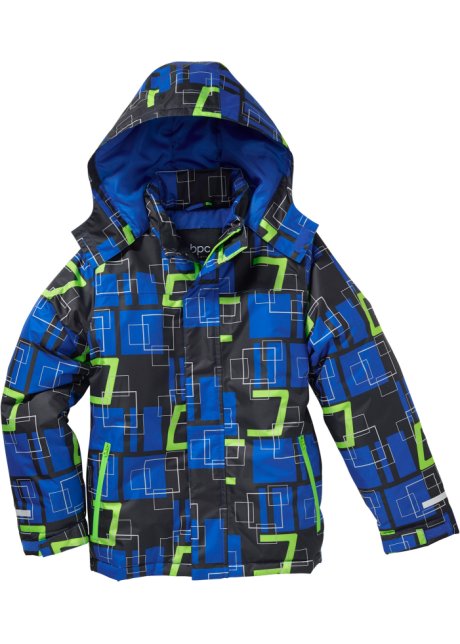 puur Autorisatie Gymnast Warme ski-jas van waterdicht materiaal met een capuchon -  blauw/zwart/neongroen grafische print