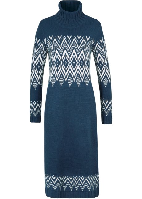 politicus tuin Spreek luid Getailleerde maxi jurk met een Noors patroon en een wijde col - donkerblauw  Noors patroon