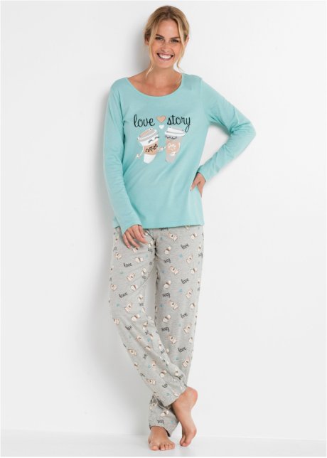 verontreiniging matig Miles Comfy pyjama met boordjes - aquapastel/lichtgrijs gemêleerd met print
