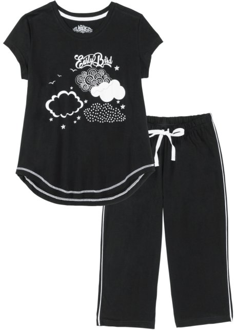 Tot ziens Vertellen benzine Sportieve capri pyjama met een mooie print voorop - zwart/wit
