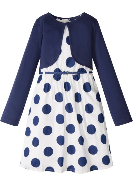 Verdienen Fabriek Gemiddeld Mooie outfit met een bolero, een riem en een fraai gedessineerde jurk -  wit/blauw gestippeld