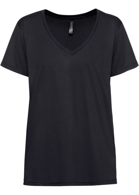 Kind Horizontaal nietig Modieus shirt met korte mouwen en een V-hals - zwart