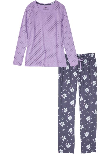 Dijk Slechthorend Klagen Comfortabele pyjama met lange mouwen - blauwbes/lila gebloemd