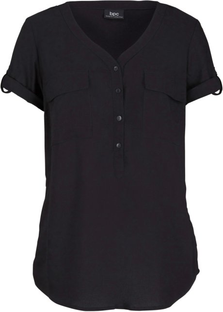 Port sturen alarm Modieuze blouse van viscose met korte, oprolbare mouwen - zwart