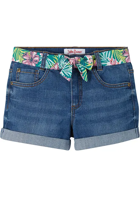 Meisjes jeans short met ceintuur, mid waist, bonprix