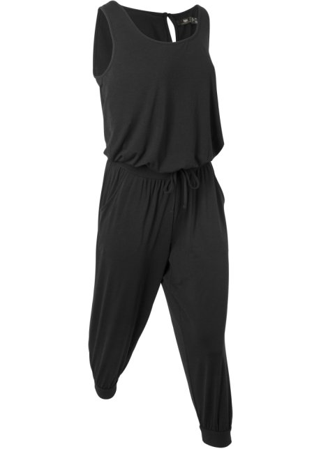 De Kamer tsunami Samenpersen Comfortabele jumpsuit met een ronde hals en 3/4 pijpen - zwart