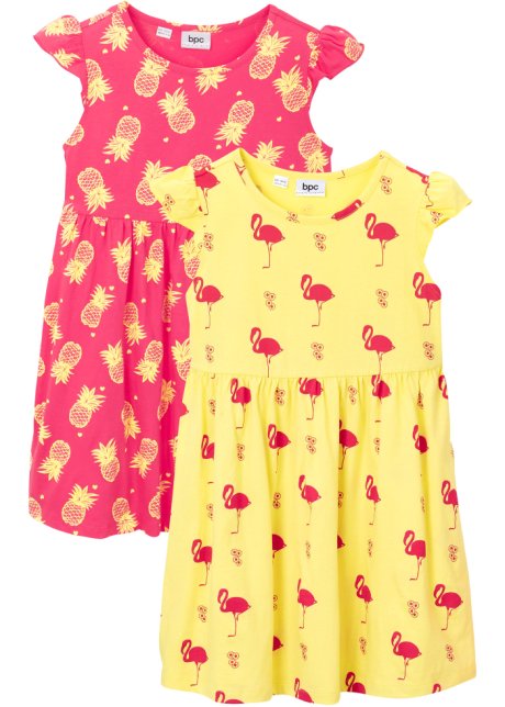 Blaast op Verkeerd output Schattige jurkjes met een ananas- en flamingoprint -  lichtlimoen/hibiscuspink