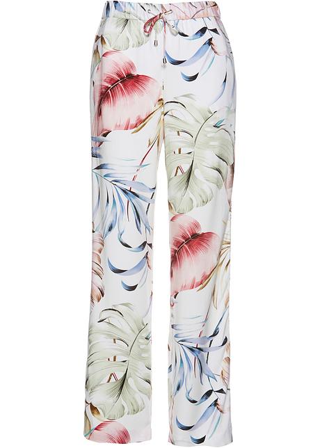 Viscose broek met glinsterende tapes - wit/rookroze gedessineerd