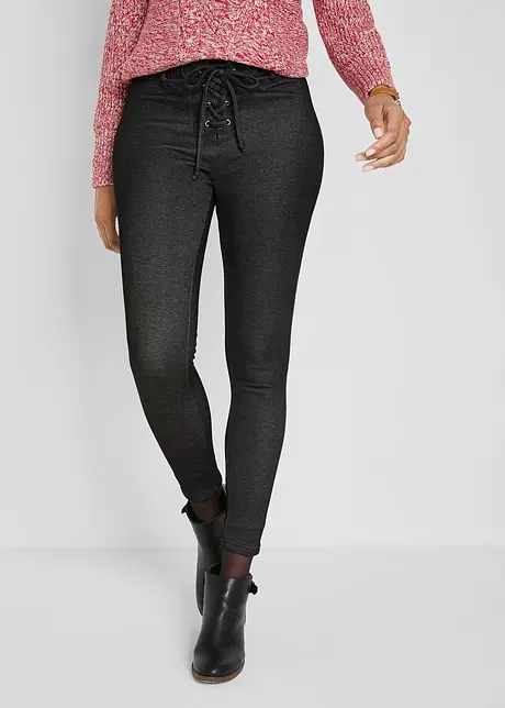 Zachte thermo legging met vetersluiting, denim look, John Baner JEANSWEAR
