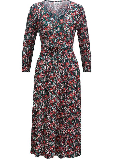 Midi jurk met striklinten in de taille voor een mooie pasvorm, gemaakt van  duurzame en soepele viscose - diepgroen paisley