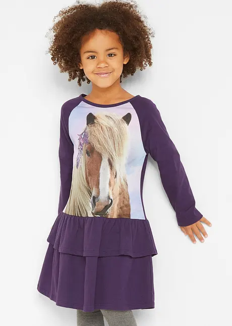 Meisjes jersey jurk met volants, bonprix